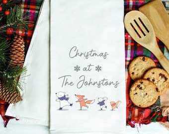 Personalised Christmas Tea Towel, Christmas Family Name Tea Towel, Family Name Homeware, Family Christmas Gift, Custom Tea Towel, Xmas Decor