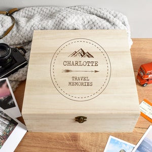 Personalised Engraved Travel Memories Box, Wooden Travel Keepsake Box, Adventure Gift Box, Holiday Memories Box, Travel Lover Gift, Wood Box