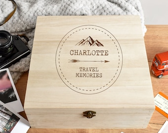 Personalised Engraved Travel Memories Box, Wooden Travel Keepsake Box, Adventure Gift Box, Holiday Memories Box, Travel Lover Gift, Wood Box