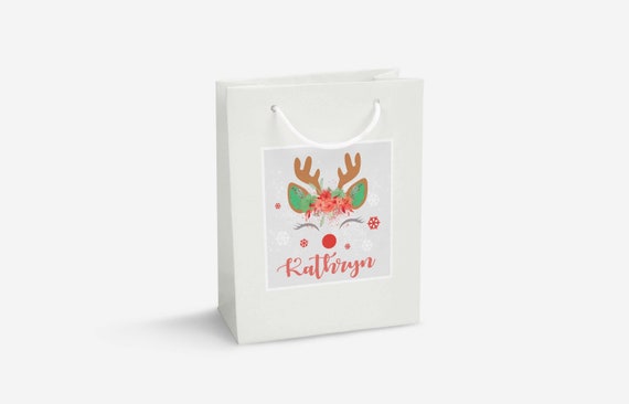 Reindeer Christmas PERSONALISED GIFT BAG SHOPPING XMAS Rudolph Gift Present