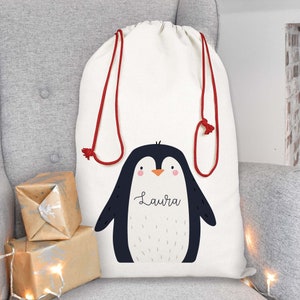 Personalised Christmas Sack, Penguin Christmas Sack, Kids Christmas Sack, Christmas Santa Sack, Penguin Gift Bag, Christmas Present Sack image 2