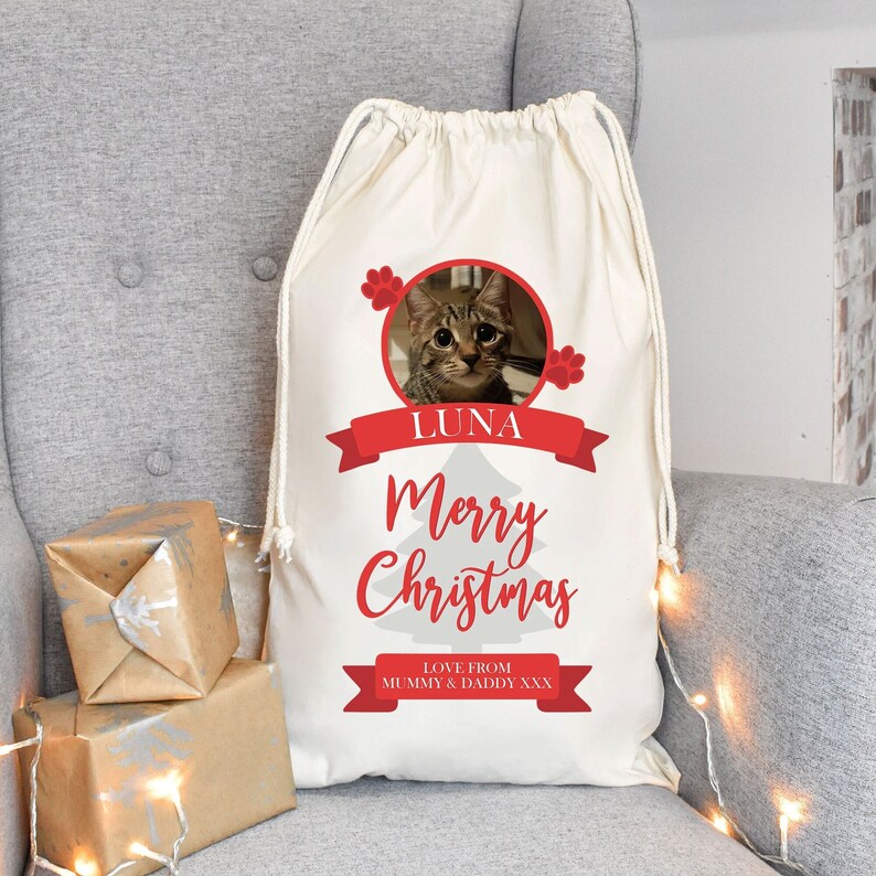 Personalised Pet Santa Sack, Dog Santa Sack, Cat Christmas Sack, Animal Christmas Eve Present Sack, Personalised Sack Bag, Your Pet Photo image 2