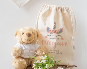 Personalised Flower Girl Gift Set, Flower Girl Gift Set, Teddy In Bag, Wedding Flower Girl Thank you Gift, Wedding Gift, Flower Girl Gifts