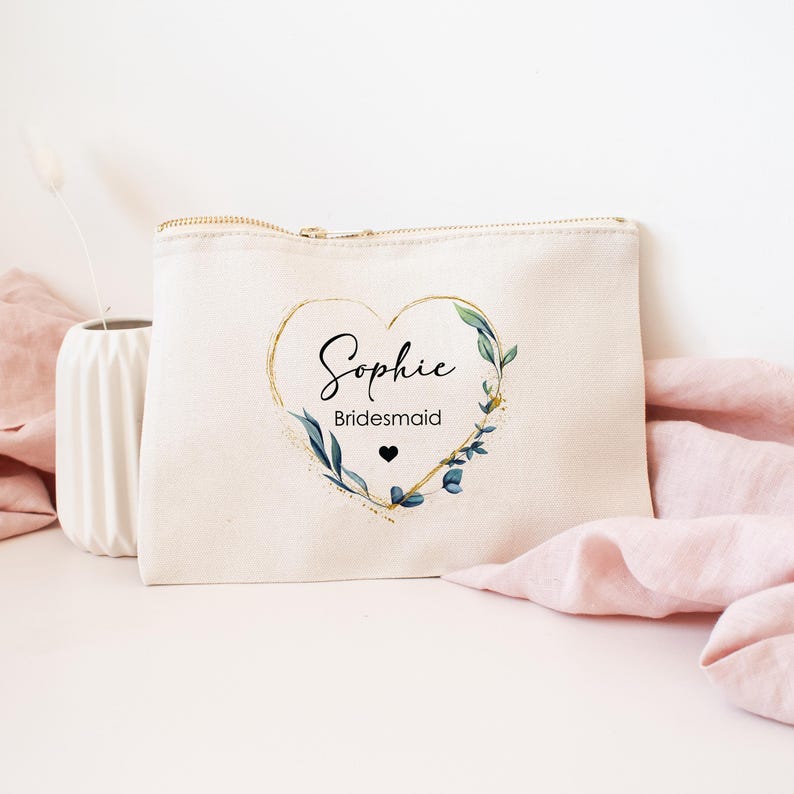 Trousse de maquillage personnalisée pour la mariée, cadeau pour les demoiselles d'honneur, en toile de coton image 2