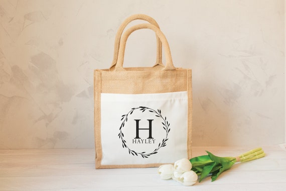 Personalised Jute Lunch Bag Personalised Letter Wreath Lunch Bag Personalised Lunch Bag Name Lunch Bag Eco Friendly Lunch Bag Lunch Bag Etsy