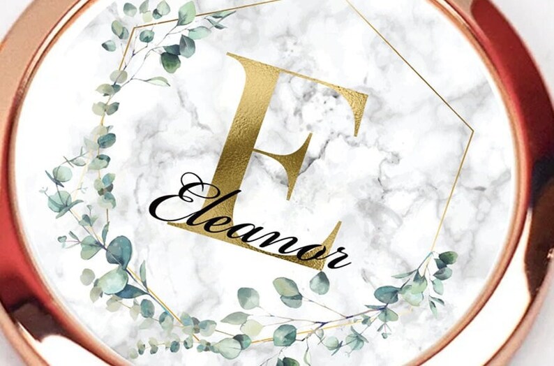 Personalised Pocket Mirror, Initial Bridesmaid Mirror, Eucalyptus Compact Mirror, Bridesmaid Gift, Hen Party Pocket Mirror, Pocket Mirrors image 5