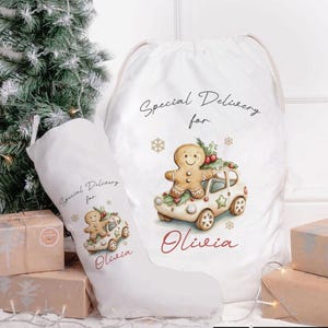 Personalised Gingerbread Man Christmas Sack, Gingerbread Christmas Gift Sack, Xmas Gift Bag, Custom Christmas Eve Sack, Xmas Gift Sack