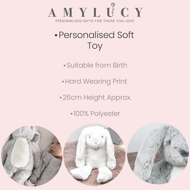 Conejito personalizado, regalo para recién nacido, peluche personalizado, osito de peluche con tu nombre, juguete de peluche, regalo para baby shower de niñas y niños imagen 2