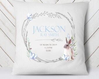 Personalised Cushion Cover, Baby Room Cushion, Boys Room Cushion, New Baby Cushion, New Baby Gift, Rabbit Cushion, Rabbit Decoration