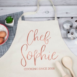 Personalised Apron, Baking Gift Personalized Apron Cooking Gift, Gift for Her, Full Kitchen Apron, Custom Made Kitchen Apron, Rose Gold