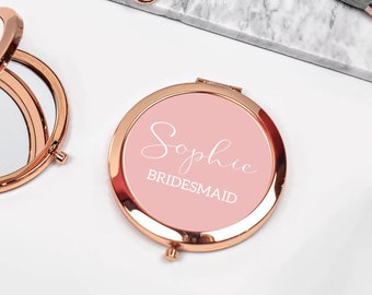 Personalised Bridesmaid Pocket Mirror, Bride Compact Mirror, Maid of Honour Pocket Mirror, Bridesmaid Favour, Bridal Party Gift, Hand Mirror