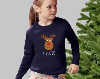 Personalised Reindeer Unisex Jumper, Children's Reindeer Christmas Jumper, Kids Christmas Sweatshirt, Child Christmas Jumper, Gender Neutral
