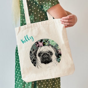 Pug Dog Gift, Pug Gifts, Pug Tote Bag, Personalised Pug Bag, Teenager Gift, Dog Lover Gift, Dog Bag, Gift For Her,