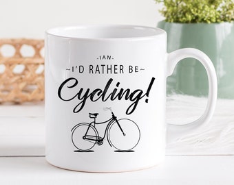 Personalised Cycling Enamel Mug, Father's Day Cycling Gift, Cycling Dad Gift, Granddad Cycling Gifts, Personalised Tin Mug, Cycling For Him