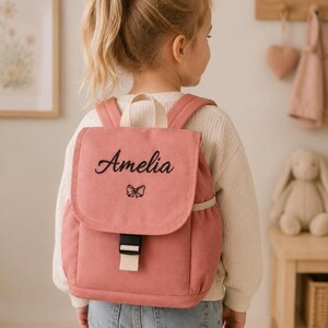 Preschool Backpack in Blush Pink, 100% Recycled Polyester Kids Name Bag, 32 x 26 x 12 cm