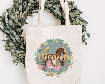 Personalised Horse Tote Bag, Horse Gift For Her, Name Canvas Tote Bag, Horse Style Tote Bag, Horse Tote Bag, Pattern Tote Bag, Girls Tote