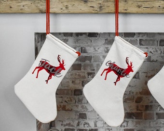 Personalised Christmas Stocking, Christmas Stocking, Personalised Linen Stockings, Stag Christmas Family Decoration, Xmas Stocking Hessian,