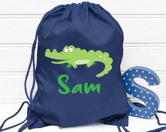 Personalised Gym Bag Kids, Boys Crocodile Gym Bag, Boys Drawstring Bag, School Bag, Crocodile School PE Bag, Kids Crocodile Bag, Nursery Bag