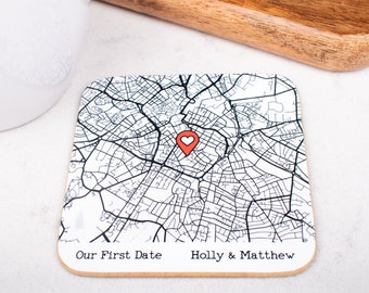 Personalised Map Pin Coaster, Couples Gift, Lovers Present, Custom Map Name, Keepsake, Boyfriend, Girlfriend, Husband, Wife, Engagement, Mat
