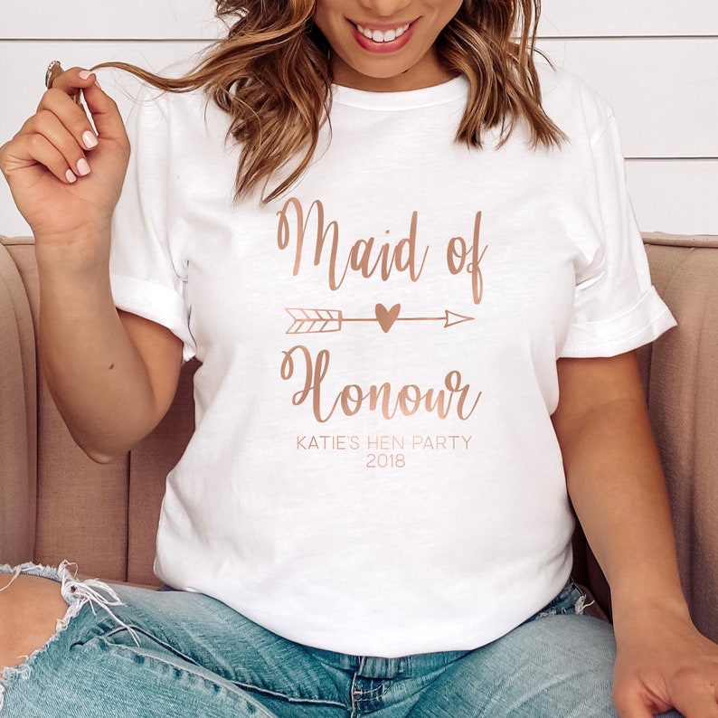 Personalised Maid of Honour Bride Tribe T-shirt, Rose Gold Hen Night T-shirts, Rose Gold Hen Party Tops, Bride Tops, Bride Tribe Party Tops 