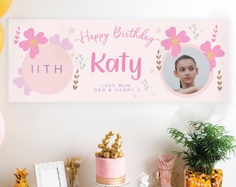 Personalised Birthday Banner, Girl Pink Birthday Banner, Age Photo Birthday Banner, Birthday Banners, Custom Birthday Banner, Birthday