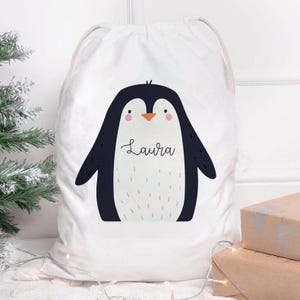 Personalised Christmas Sack, Penguin Christmas Sack, Kids Christmas Sack, Christmas Santa Sack, Penguin Gift Bag, Christmas Present Sack,