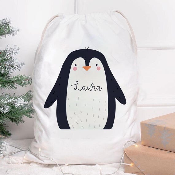 Personalised Christmas Sack, Penguin Christmas Sack, Kids Christmas Sack, Christmas Santa Sack, Penguin Gift Bag, Christmas Present Sack