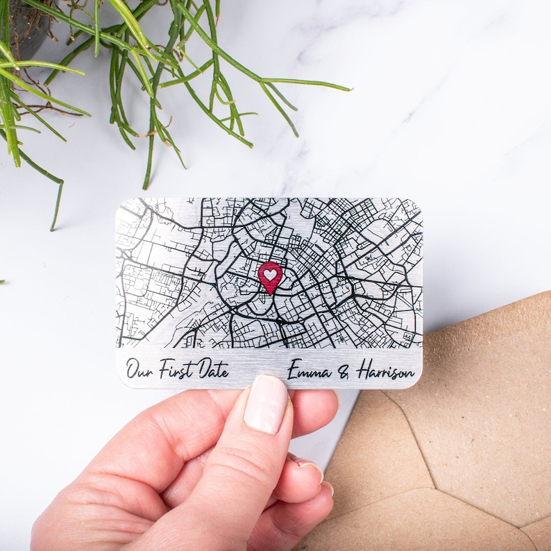 Personalised Map Wallet Card, Where We Met, Couples Valentine's Gift, Custom Anniversary Gift, Keepsake For Him Her, Metal Map Wallet Insert image 3