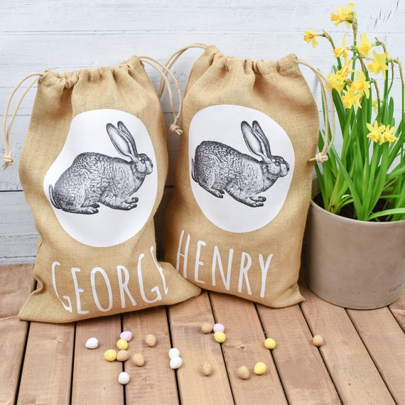 Personalised Vintage Easter Bunny Jute Sack Personalised Easter Bag Child s Storage Bag Easter Egg Hunt Gift Bag Easter Egg Hunt Bags Etsy