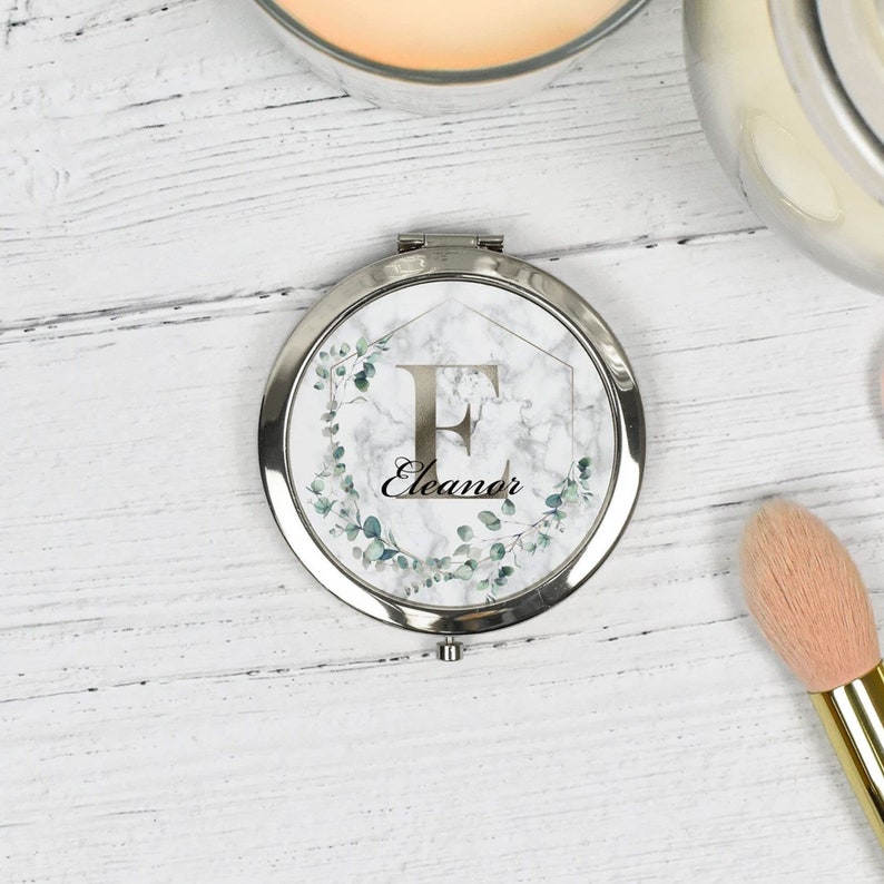 Personalised Pocket Mirror, Initial Bridesmaid Mirror, Eucalyptus Compact Mirror, Bridesmaid Gift, Hen Party Pocket Mirror, Pocket Mirrors image 3