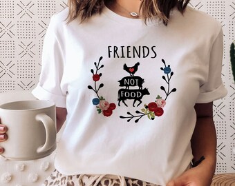 Vegan T-shirt, Animals Are Friends T-shirt, Casual Vegan T-shirt, Black Slogan Girls Tops, Women's Slogan Top, Teenager Tops, Fashion Tops