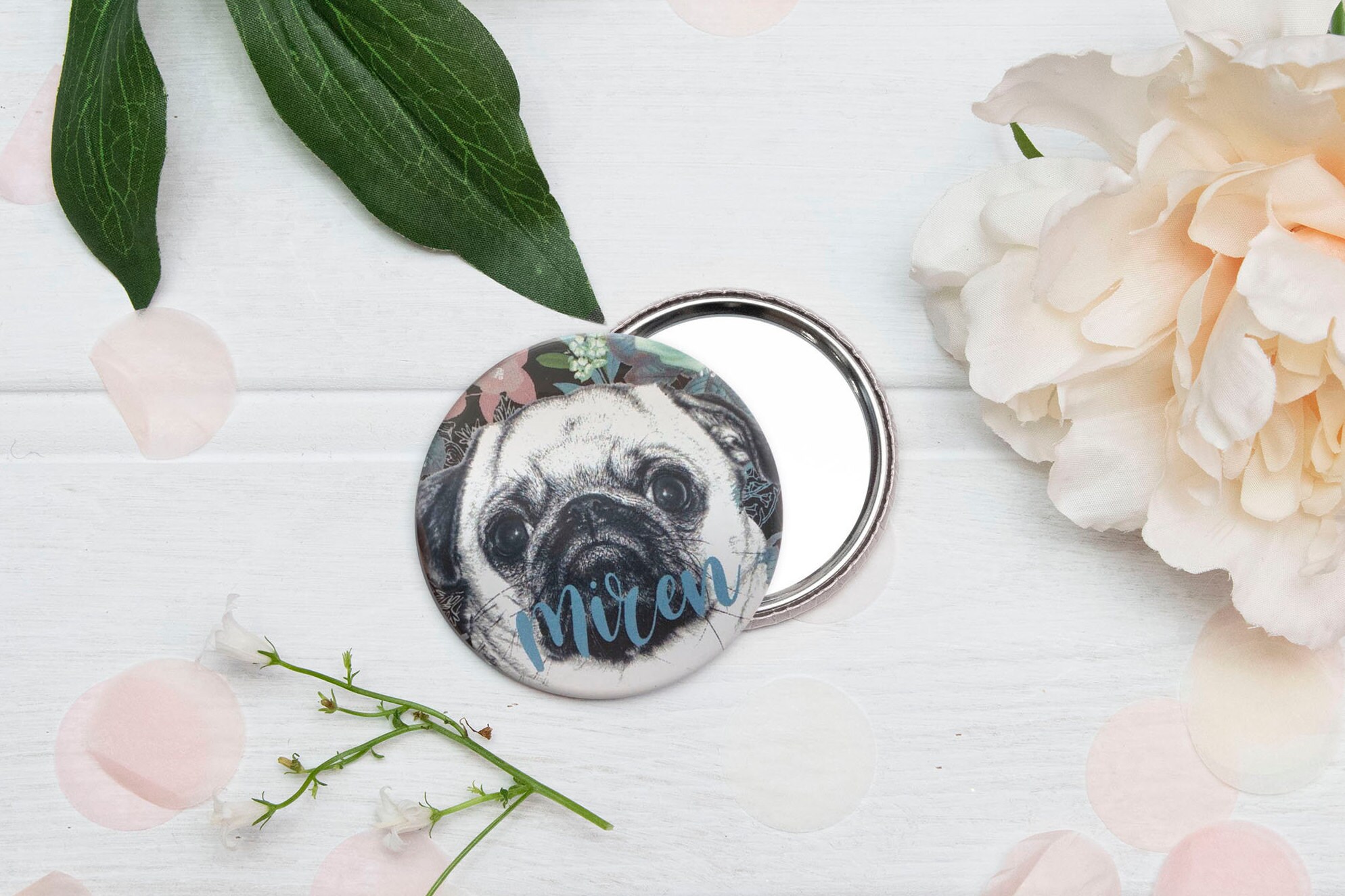 Pug Dog Gift Pug Gifts Pug Pocket Mirror Personalised Pug Etsy