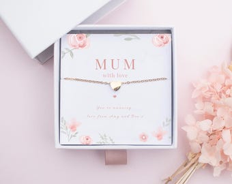 Personalised Mum Necklace, Gold Heart Jewellery for Mum, Mothers Day Gift, Mummy Gift