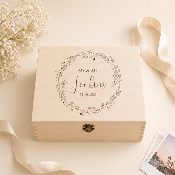 Personalised Wooden Wedding Keepsake Box, Engraved Wedding Box, Newlywed Gift Box, Wedding Day Memory Box, Personalised Wedding Gift Couple