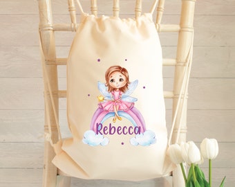 Personalised Pink Princess Gym Bag, Princess Fairy Drawstring Bag, Custom Name Gym Bag, Child School Bag, Pink Nursery Bag, Toddler Bag,