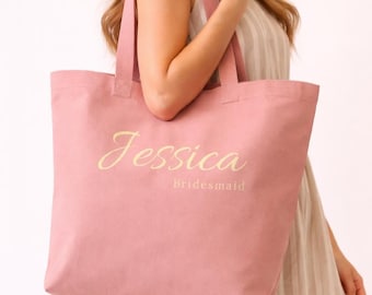 Personalised Bridesmaid Tote Bag | Custom Name Wedding Bag | Blush or Natural Canvas Tote | Gold Foil Bridal Gift | Hen Party Bag