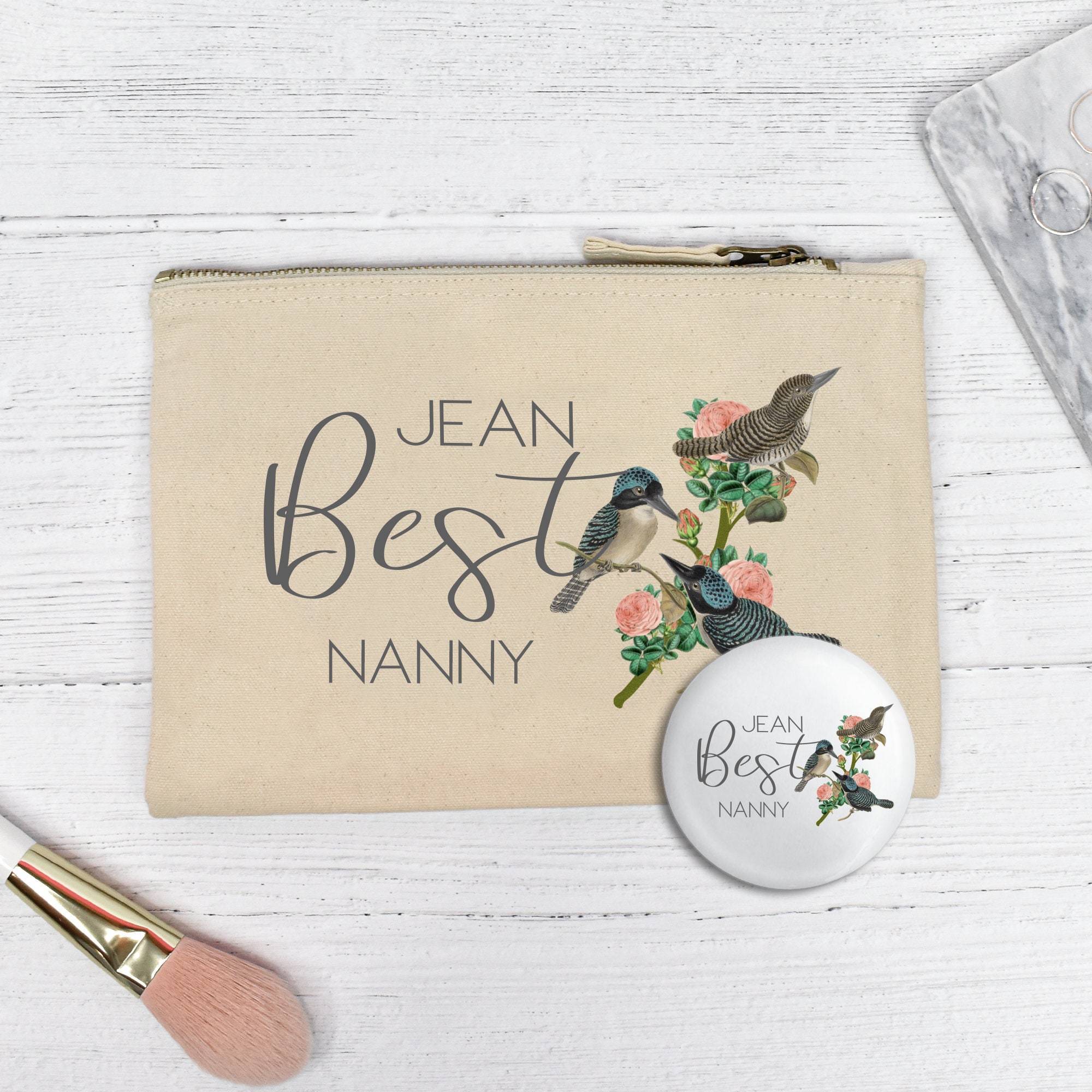 Personalised Best Nanny Christmas Gift Makeup Bag &amp; Mirror | Etsy