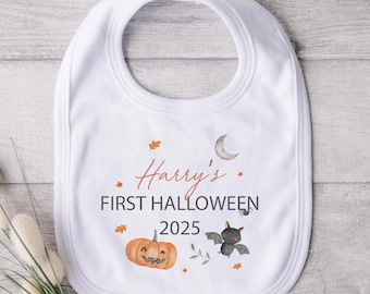Personalised Baby's First Halloween Bib, First Halloween Baby Outfit Bib, Personalised Baby Bib, 1st Halloween Fancy Dress Bib, Baby Bib