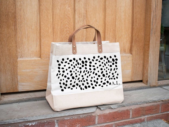 Personalised Monogram Jute Bag Personalised Dalmatian Print Tote