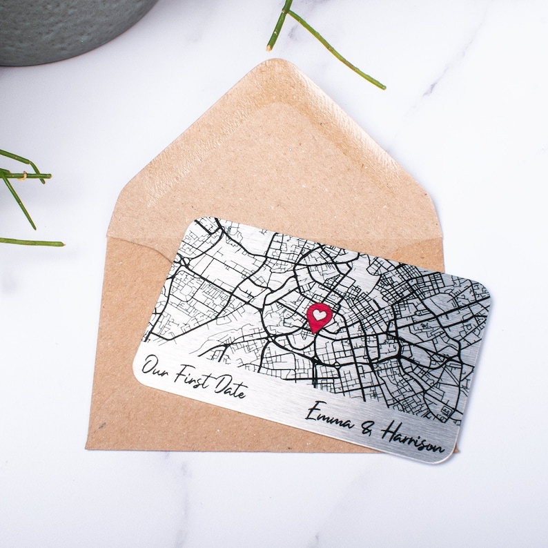 Personalised Map Wallet Card, Where We Met, Couples Valentine's Gift, Custom Anniversary Gift, Keepsake For Him Her, Metal Map Wallet Insert image 2