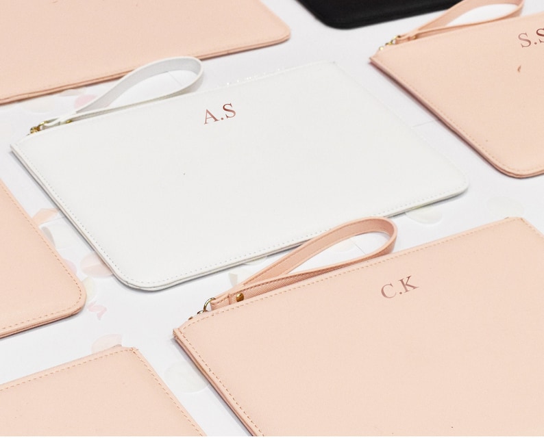 Initial Accessory Bag Christmas Gift Clutch Bag Rose Gold Personalised Initial Leather Look Pouch Personalised Clutch Bag Gift for Her
