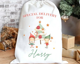 Personalised Christmas Sack, Elf Christmas Sack, Elf Santa Sack, Xmas Eve Sack, Elf Décor, Christmas Present Sack, Custom Santa Sack, Xmas