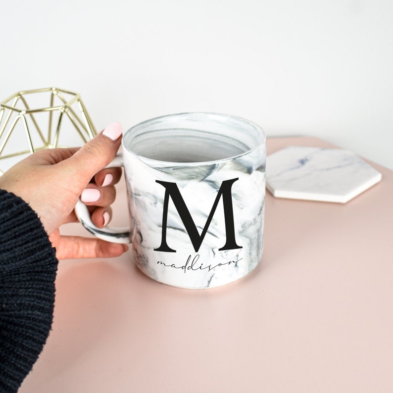 Personalised Marble Mug, Bridesmaid Mug, Custom Initial Mug, Personalised Office Mug, Name Mug, Coffee Mug, Gift for Her, Marble Homeware image 3