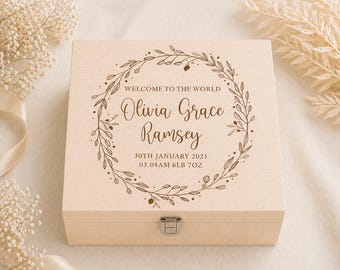 Caja de madera personalizada para bebé, caja grabada, caja de recuerdos para recién nacidos, regalo de nacimiento, caja de bienvenida, regalo para recién nacidos