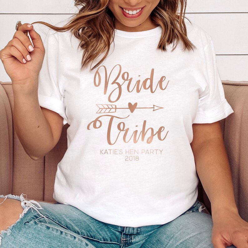 Personalised Bride Tribe Hen Party T-shirt, Rose Gold Hen Night T-shirts, Rose Gold Hen Party Tops, Bride To Be Tops, Bride Tribe Party Tops 