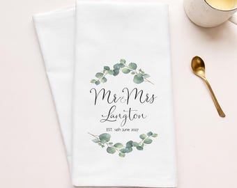 Personalised Mr and Mrs Tea Towel, Wedding Gift, Mr and Mrs Housewarming Gift, Mr and Mrs Printed Tea Towel, Mr and Mrs Gift