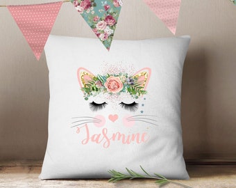 Personalised Cat Cushion, Cat Face, Cat Gift, Cat Decor, Cat Cushion, Girls Decoration, Bedroom Cushion, Kids, Bedroom Accessory, Decoration