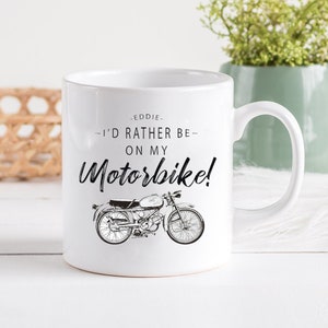 Personalised Motorbike Mug, Christmas Motorbike Gift, Motorbike Dad Gift, Granddad Motorbike Gift, Personalized Tin Mug, Rather Be, Enamel