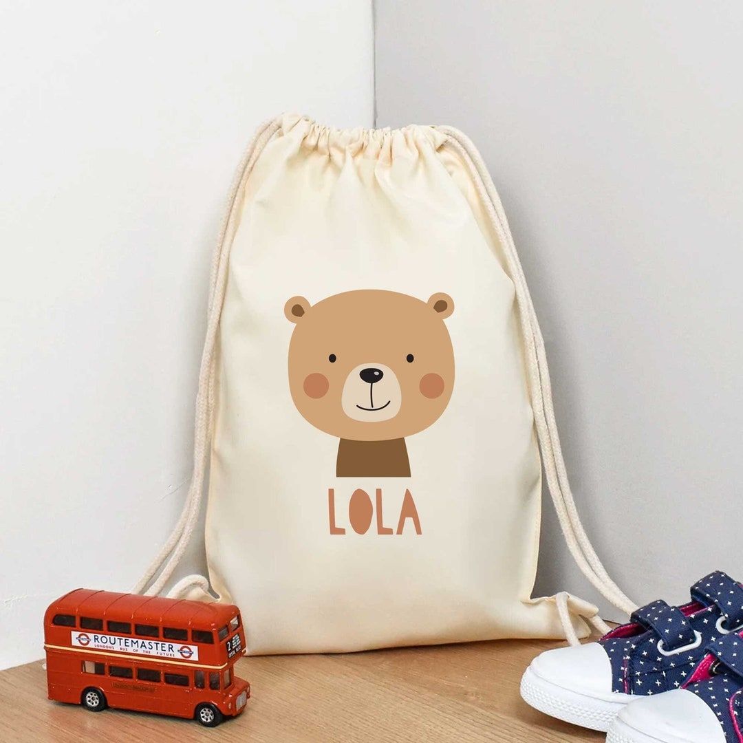 Personalised Gym Bag Kids, Boys Bear Gym Bag, Boys Drawstring Bag, School Bag, Bear School PE