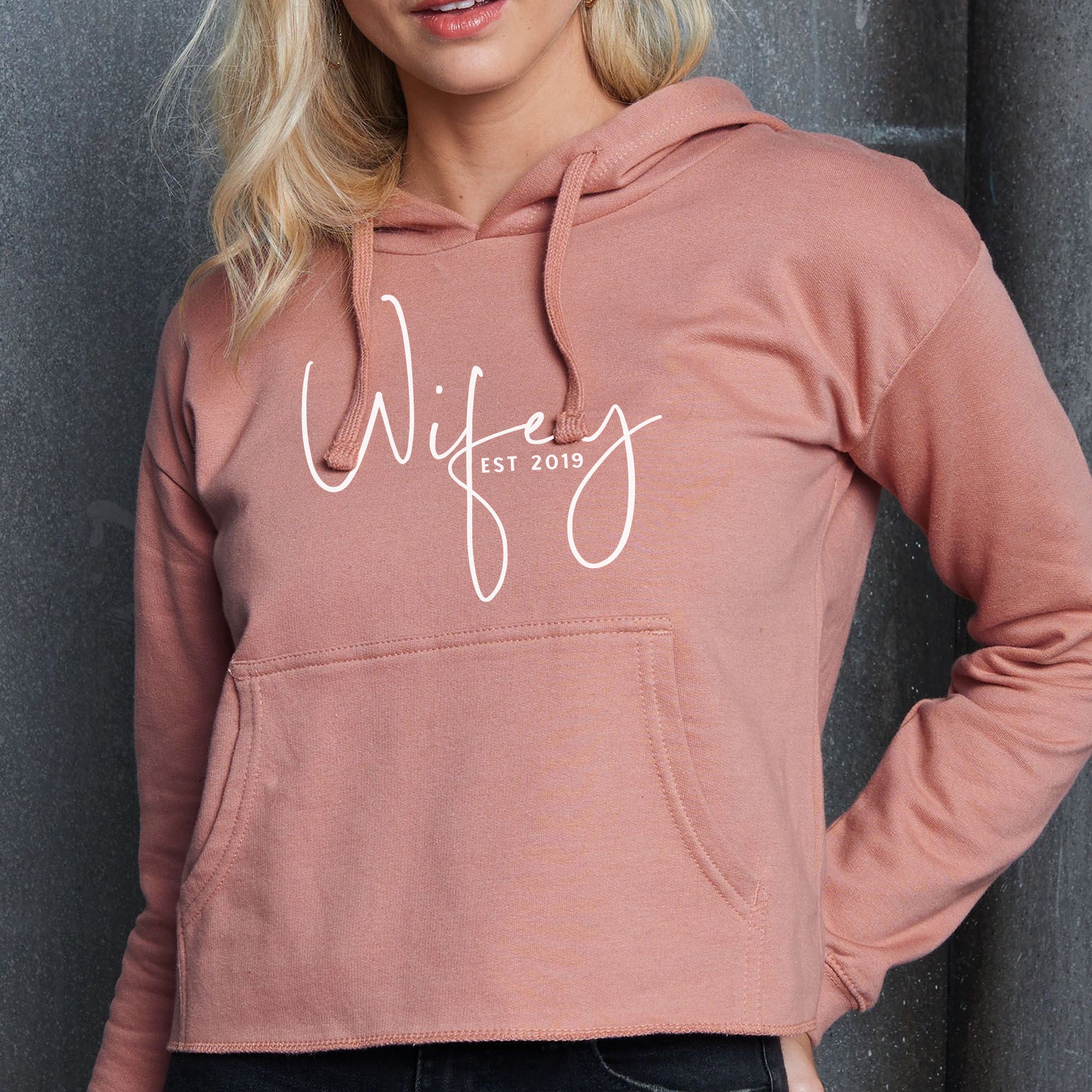 Image of Personalised Wifey Hoodie, Wife Hoody, Top, New Tops, Honeymoon Clothing, Newlywed Newly Married Sweaters, Ladies Jumper
